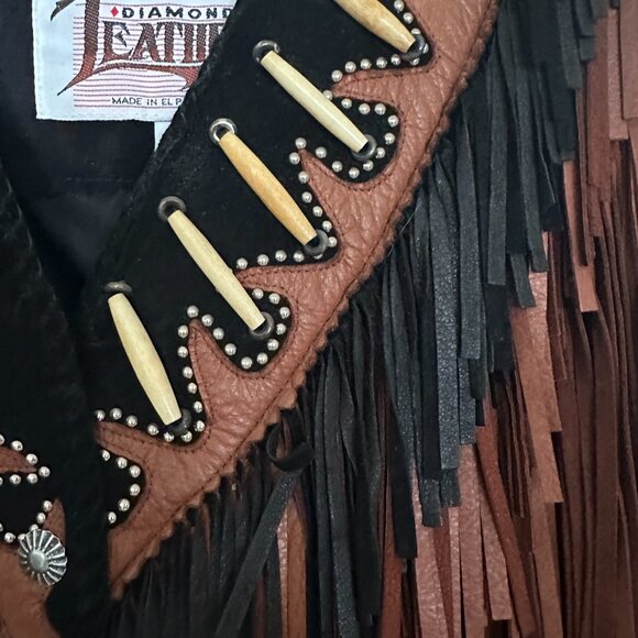 DIAMOND LEATHERS Black Brown with Fringe Western Jacket - Picture 2 of 5